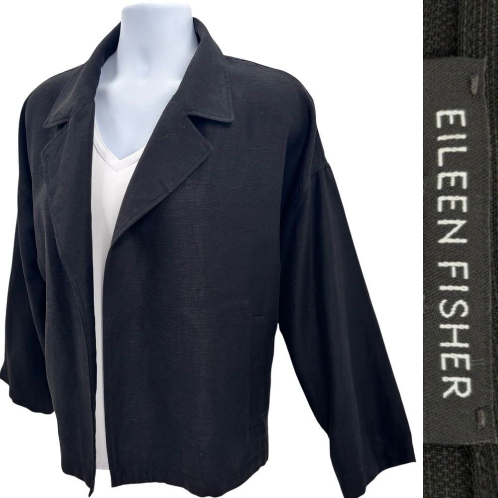 Eileen Fisher Tencel & Organic Linen Slub Blazer Black Sz. L NWOT